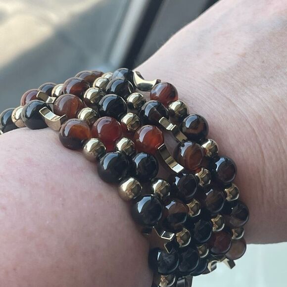 Sardonyx onyx carnelian ONE NEW stretch beaded bracelet natural stone crystal st - Picture 15 of 16